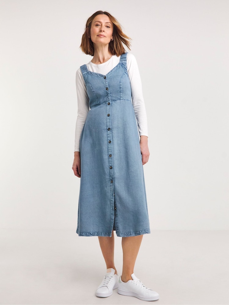 JD Williams Blue Tencel Pinafore Dress - Image 1 of 4