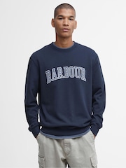 Barbour® Navy Skipton Relaxed Fit Varsity Logo 100% Cotton Sweatshirt - Image 1 of 6