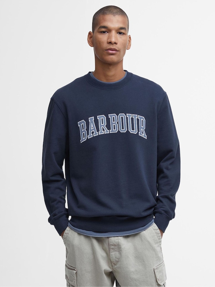 Barbour® Navy Skipton Relaxed Fit Varsity Logo 100% Cotton Sweatshirt - Image 1 of 6
