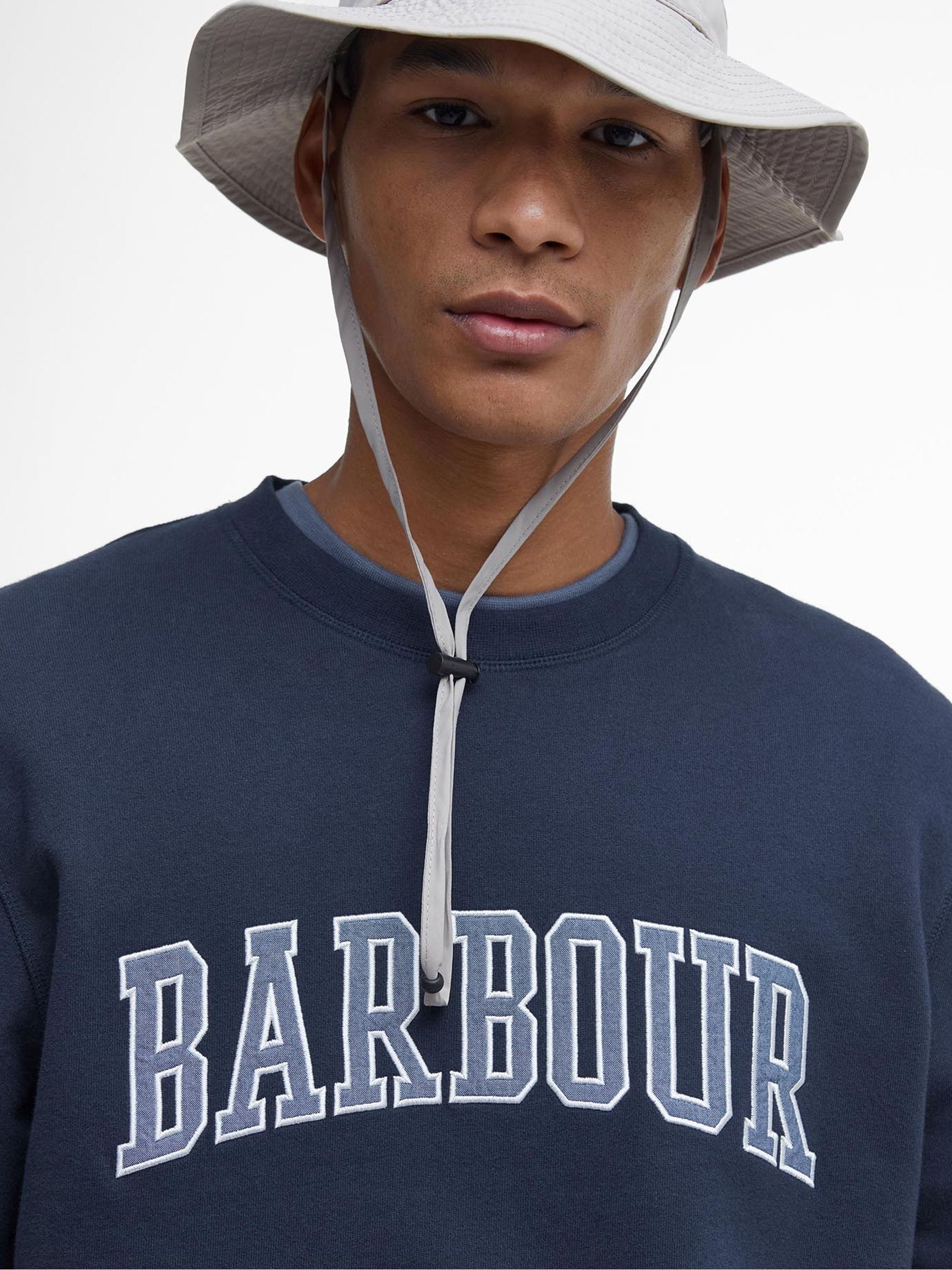 BARBOUR Classic Navy Blue Embroidered Mini Logo V-Neck Sweatshirt