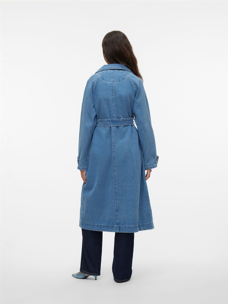 VERO MODA Blue Denim Trench Coat - Image 2 of 6
