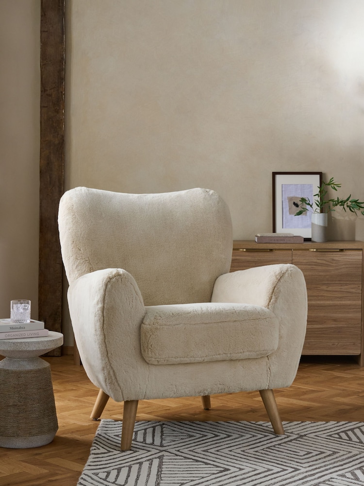 Oslo Faux Fur Light Natural Wilson II Highback Grande Armchair - Image 1 of 9