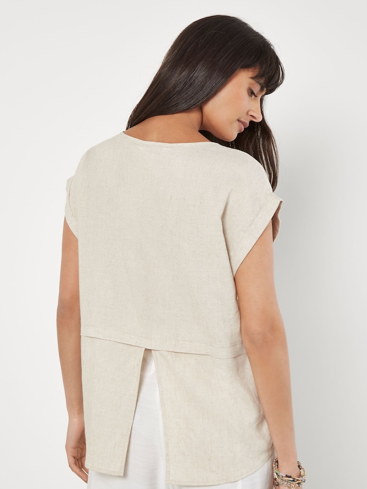Apricot Natural Linen Split Back Top - Image 1 of 2