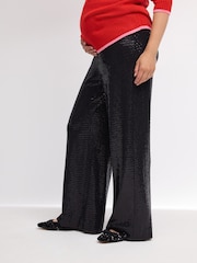 Black Maternity Sparkle Wide Leg Trousers - Image 2 of 8