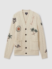 Reiss Ecru Mull Ché Embroidered Cable Knit Cardigan - Image 2 of 5