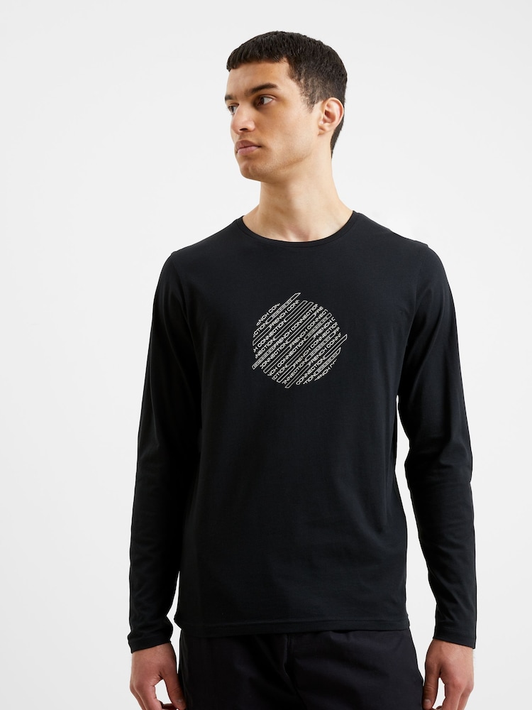 French Connection Black Everforth Long Sleeve 100% Cotton T-Shirt - Image 1 of 3