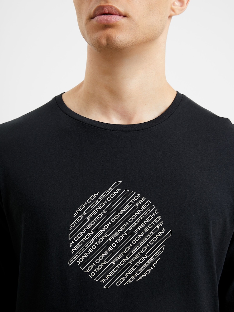 French Connection Black Everforth Long Sleeve 100% Cotton T-Shirt - Image 3 of 3