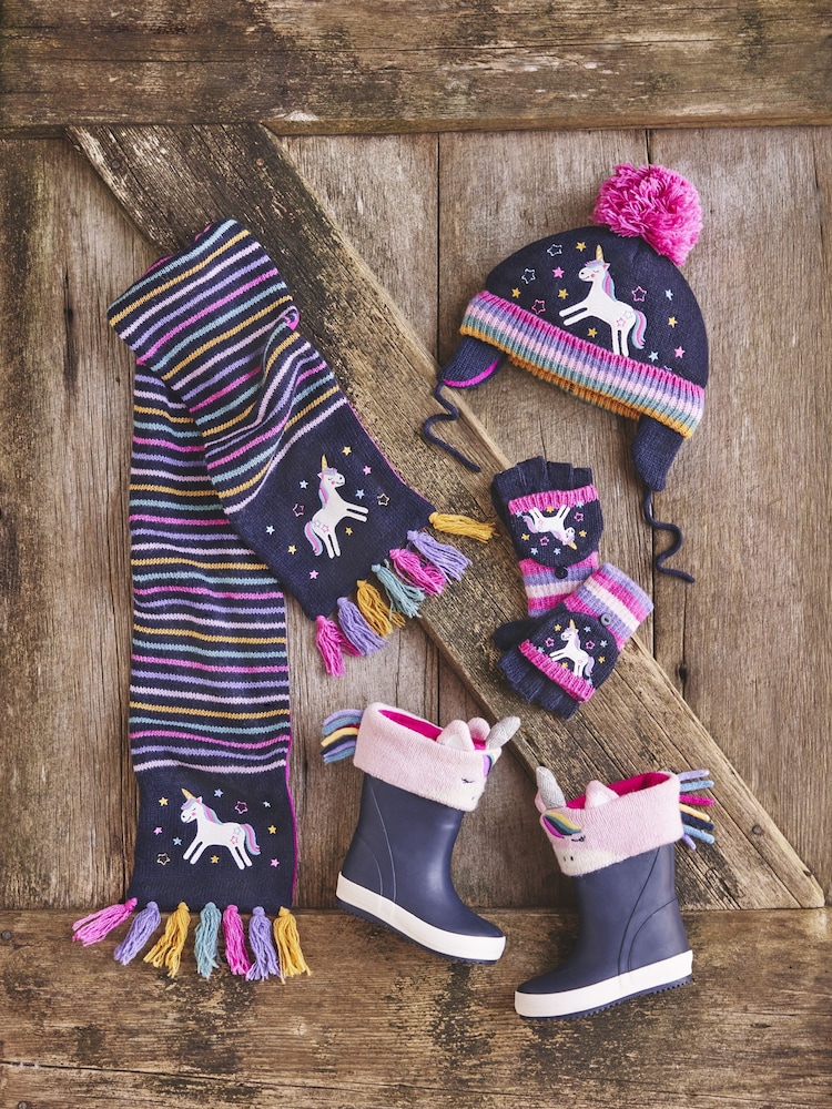 JoJo Maman Bébé Navy Unicorn Embroidered Gloves - Image 1 of 4