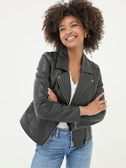 FatFace Bethany Black Quilted Biker Jacket - Image 1 of 11