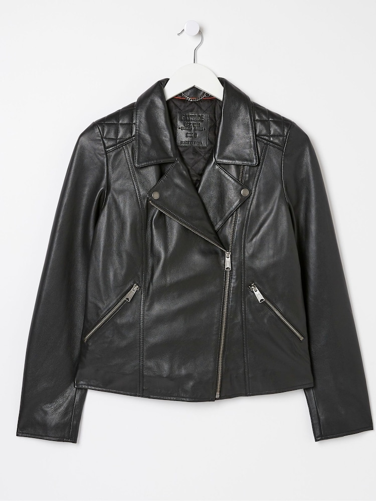 FatFace Bethany Black Quilted Biker Jacket - Image 11 of 11