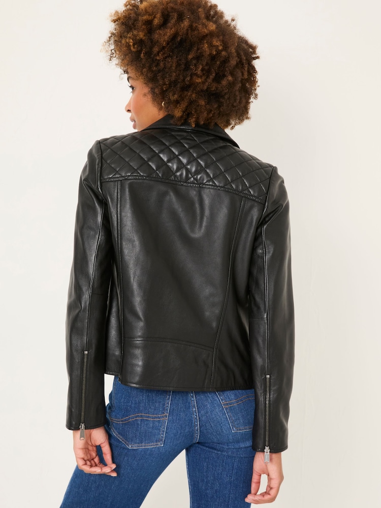 FatFace Bethany Black Quilted Biker Jacket - Image 2 of 11