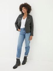 FatFace Bethany Black Quilted Biker Jacket - Image 3 of 11