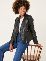 FatFace Bethany Black Quilted Biker Jacket - Image 4 of 11