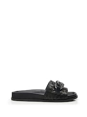 Moda in Pelle Ocarina Glitz Trim Woven Black Mules - Image 1 of 4