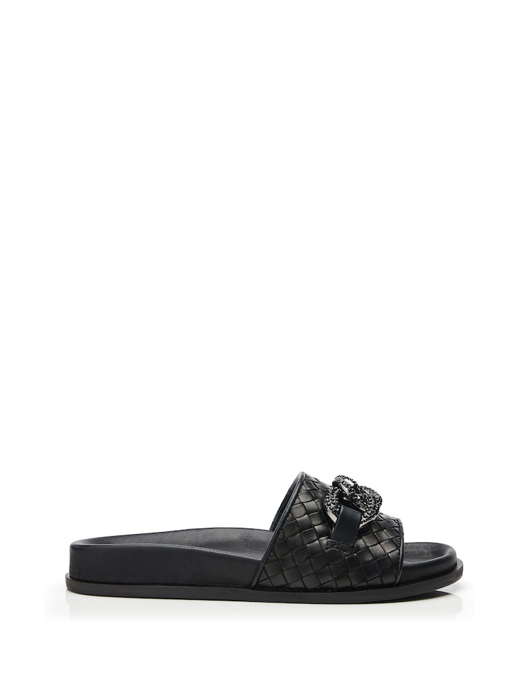 Moda in Pelle Ocarina Glitz Trim Woven Black Mules - Image 1 of 4