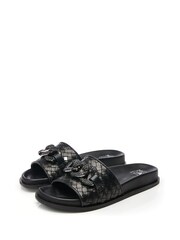 Moda in Pelle Ocarina Glitz Trim Woven Black Mules - Image 2 of 4