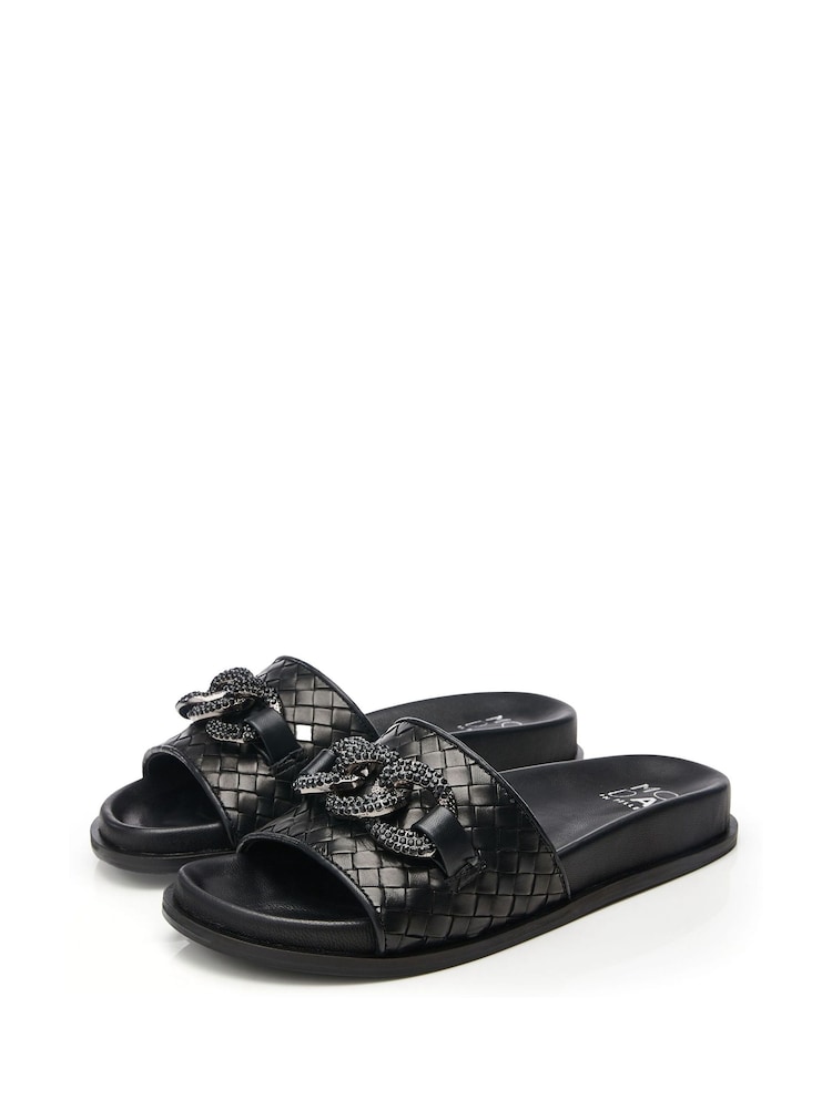 Moda in Pelle Ocarina Glitz Trim Woven Black Mules - Image 2 of 4
