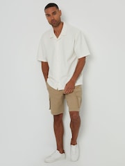 Threadbare Ecru Textured Revere Collar Short Sleeve Shirt - Image 3 of 4