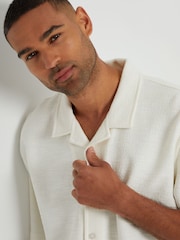 Threadbare Ecru Textured Revere Collar Short Sleeve Shirt - Image 4 of 4