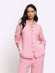 River Island Pink Linen Feel Shirt - Image 1 of 4