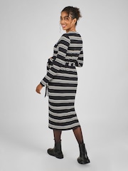 JoJo Maman Bébé Black Cream Stripe Maternity Stripe Ribbed Dress - Image 2 of 5