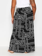 Yours Curve Black Abstract Print Shirred Wide Leg Trousers - Image 5 of 6