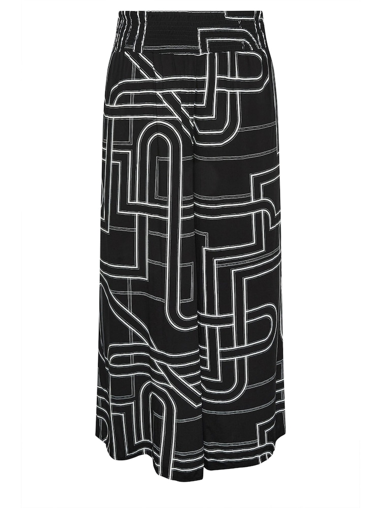 Yours Curve Black Abstract Print Shirred Wide Leg Trousers - Image 6 of 6