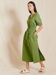 Albaray Green Elastic Waist V-Neck Dress - Image 1 of 5