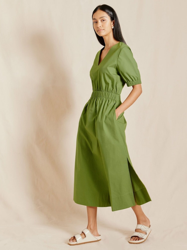 Albaray Green Elastic Waist V-Neck Dress - Image 1 of 5