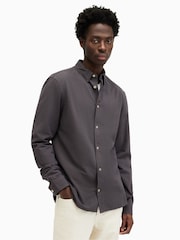 AllSaints Grey Dark Lovell Long Sleeve 100% Cotton Shirt - Image 1 of 5