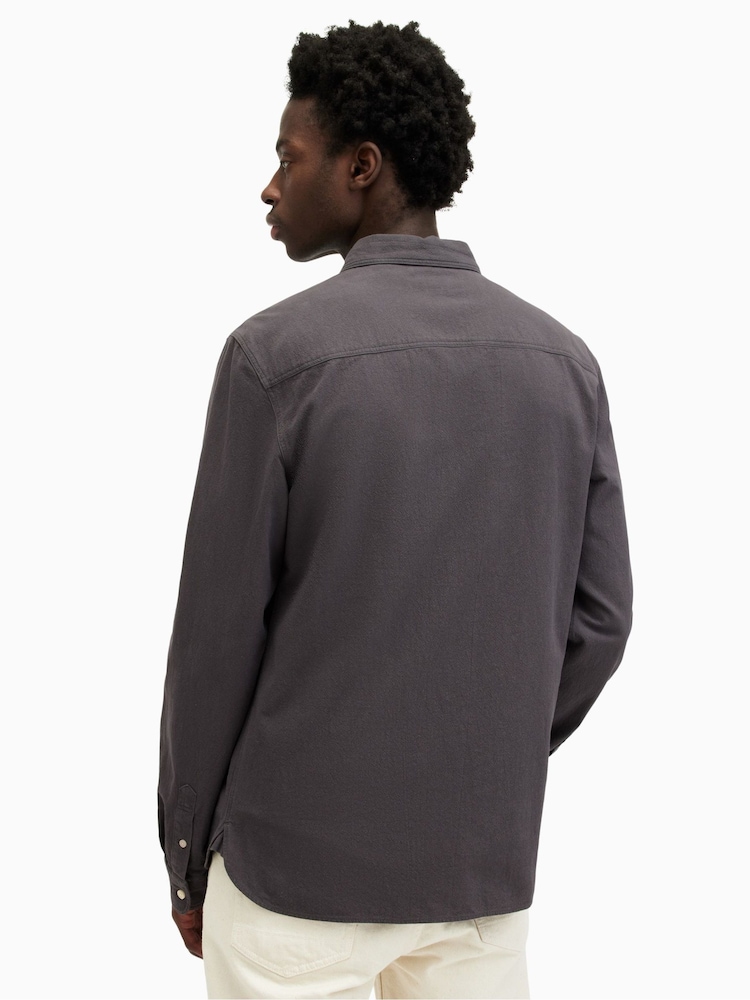 AllSaints Grey Dark Lovell Long Sleeve 100% Cotton Shirt - Image 2 of 5