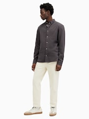 AllSaints Grey Dark Lovell Long Sleeve 100% Cotton Shirt - Image 3 of 5