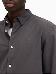 AllSaints Grey Dark Lovell Long Sleeve 100% Cotton Shirt - Image 4 of 5
