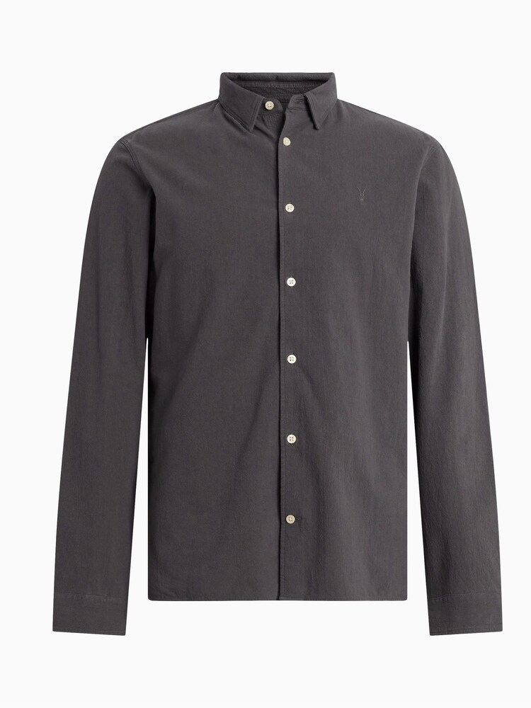 AllSaints Grey Dark Lovell Long Sleeve 100% Cotton Shirt - Image 5 of 5