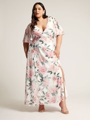 Yours Curve White Floral Print Wrap Maxi Dress - Image 1 of 3