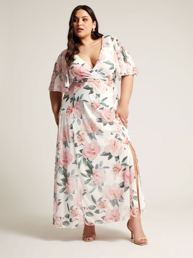 Yours Curve White Floral Print Wrap Maxi Dress - Image 1 of 3