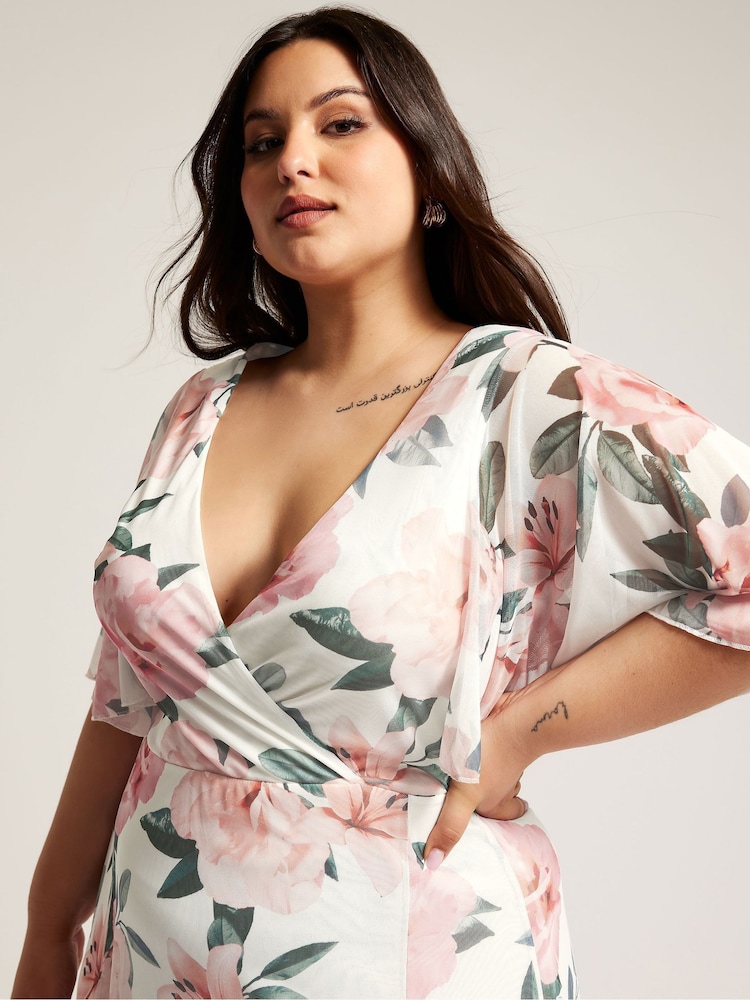 Yours Curve White Floral Print Wrap Maxi Dress - Image 2 of 3