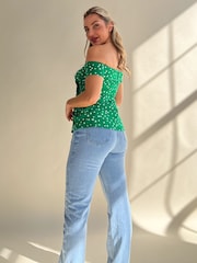Girl In Mind Green Polka Dot Monica Off The Shoulder Top - Image 2 of 4