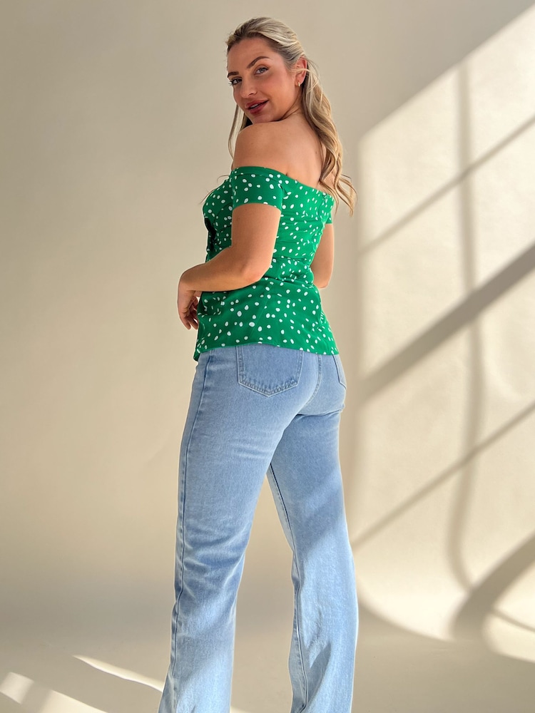 Girl In Mind Green Polka Dot Monica Off The Shoulder Top - Image 2 of 4