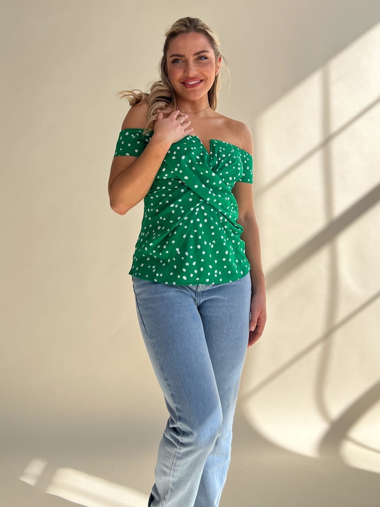 Girl In Mind Green Polka Dot Monica Off The Shoulder Top - Image 4 of 4