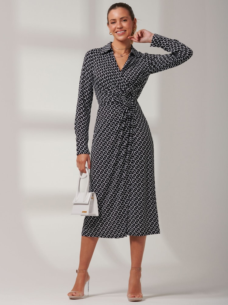 Buy Jolie Moi Black Reana Front Wrap Jersey Shirt Dress from Next Oman