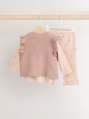 Rust Brown/ Beige Ditsy Print Baby 100% Cotton Long Sleeve Top Knitted Waistcoat and Leggings Set 3 Piece (0mths-2yrs) - Image 5 of 15