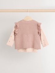 Rust Brown/ Beige Ditsy Print Baby 100% Cotton Long Sleeve Top Knitted Waistcoat and Leggings Set 3 Piece (0mths-2yrs) - Image 8 of 15