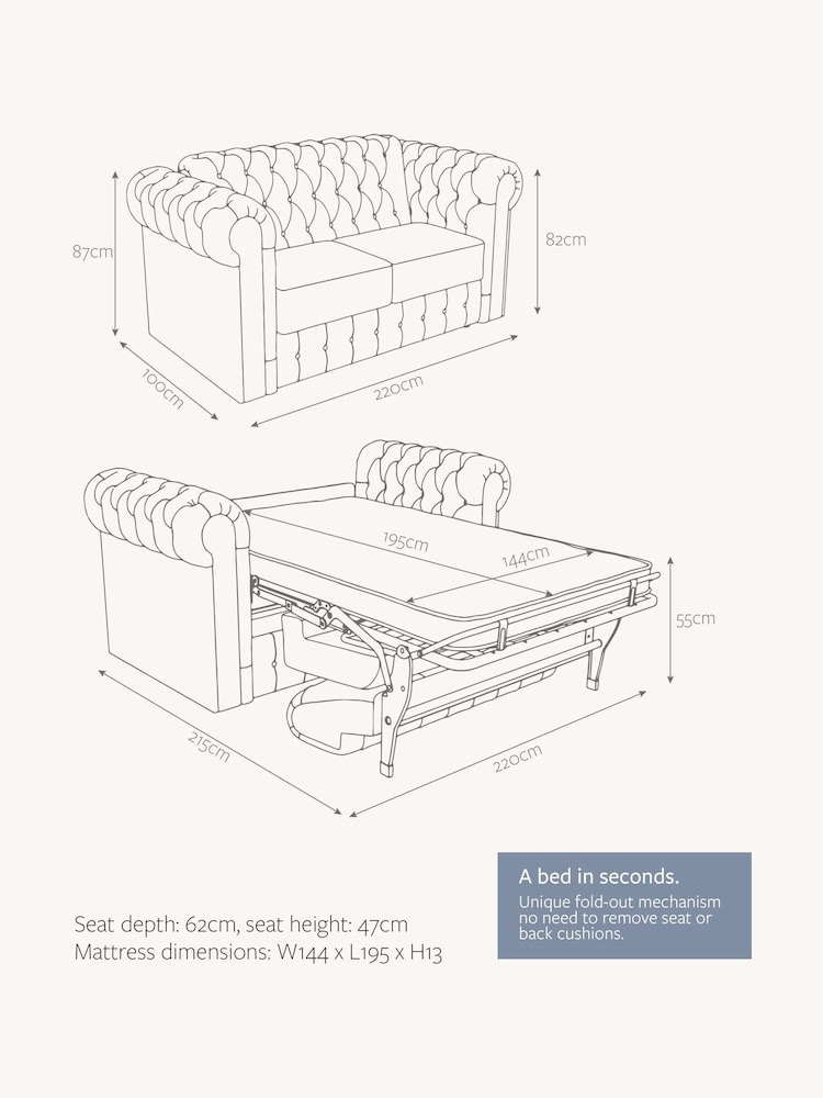 Jay-Be Luxe Velvet Royal Blue Chesterfield 3 Seater Sofa Bed - Image 6 of 6