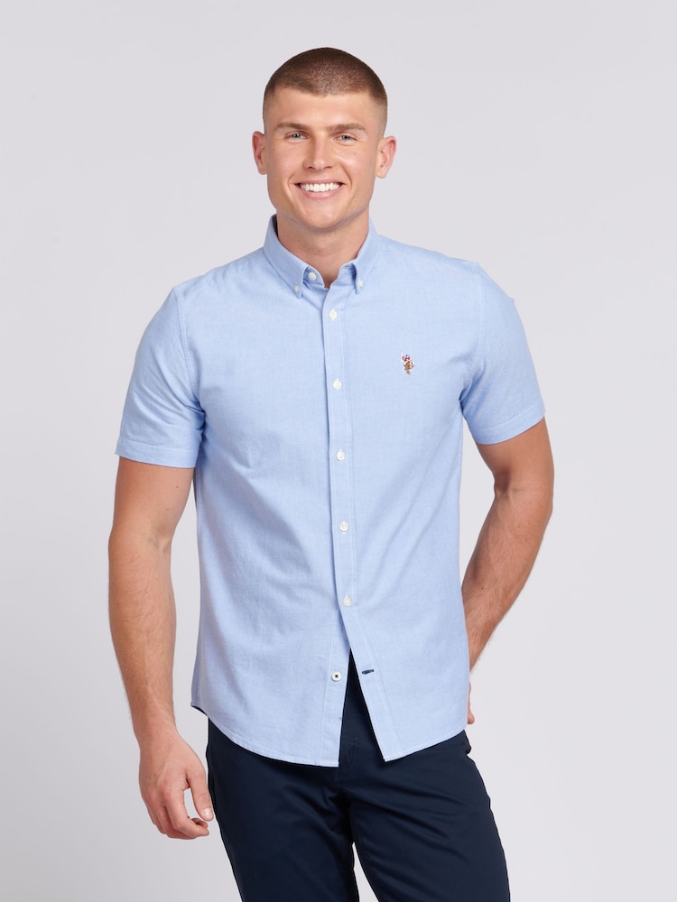 U.S. Polo Assn. Blue Light Mens Short Sleeve Oxford 100% Cotton Shirt - Image 1 of 6