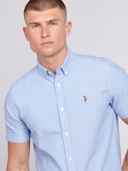U.S. Polo Assn. Blue Light Mens Short Sleeve Oxford 100% Cotton Shirt - Image 2 of 6