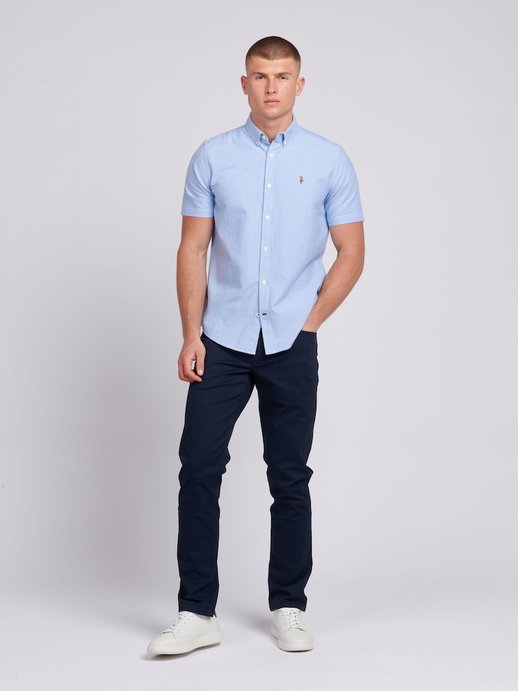 men's light blue dress shirt short sleeve Robbins & Brooks 4-Way Flex Blue Dress Shirt Short Sleeve 14