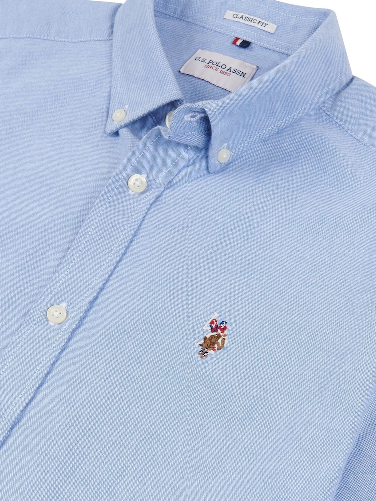 U.S. Polo Assn. Blue Light Mens Short Sleeve Oxford 100% Cotton Shirt - Image 6 of 6