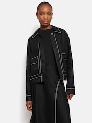 Jigsaw Black 100% Linen Cropped Utility Jacket - Image 1 of 6