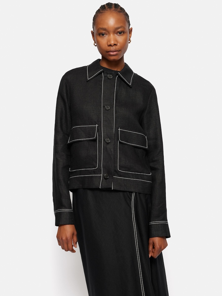 Jigsaw Black 100% Linen Cropped Utility Jacket - Image 2 of 6